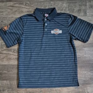 Harley-Davidson Polo Shirt Black/Gray Striped Logo Embroidered Daytona Beach